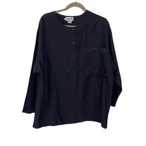 Rafaella Vintage Womens Shirt Size Large Black Long Sleeve Crew Neck Pure Silk